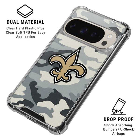 NFL New Orleans Saints Camo Pixel 9/9 Pro Clear Case